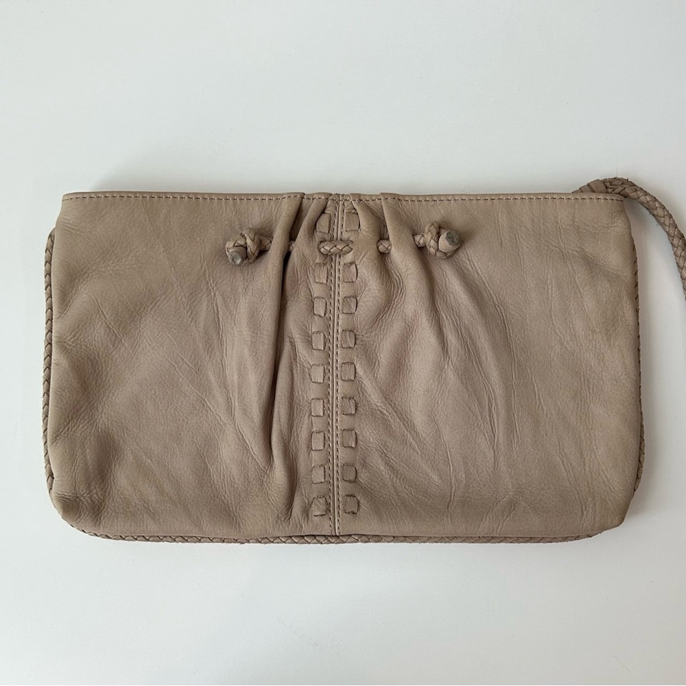 Linea Pelle leather taupe clutch purse
